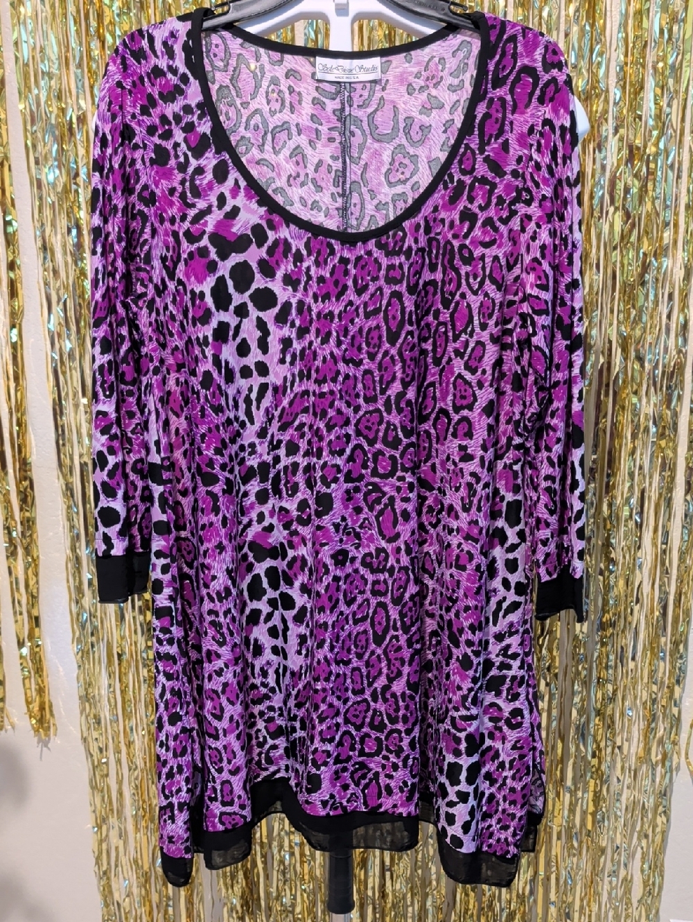 🔥Bold Purple Animal-Print Scoop Neck Tunic, Size XL